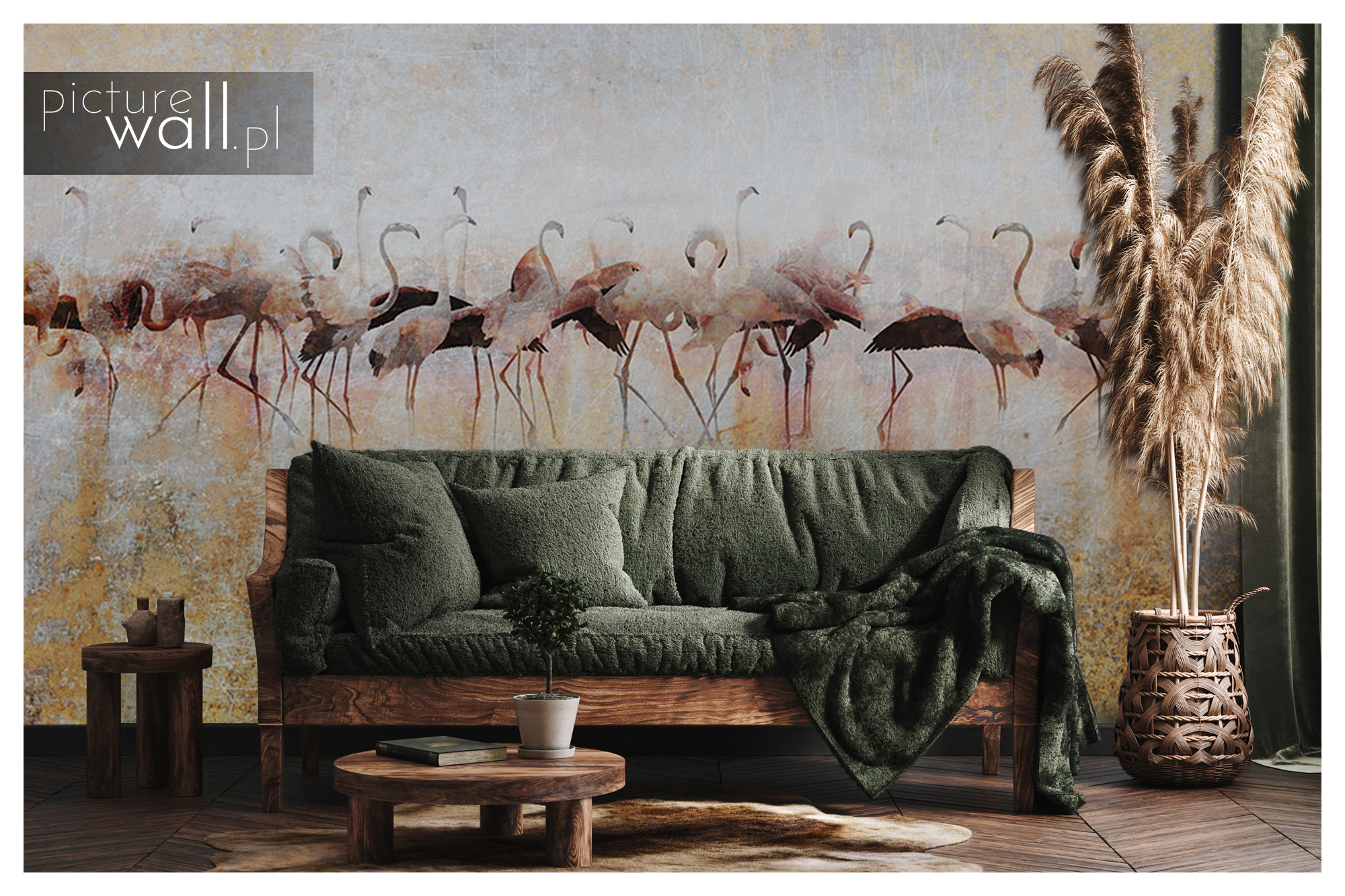 Fototapeta autorska flamingi w złocie